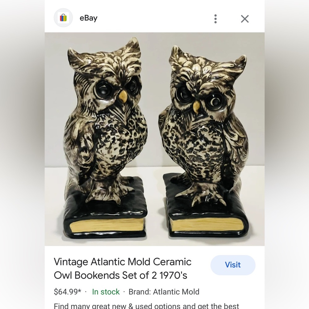 VINTAGE STONE BLACK OWL BOOK ENDS - Picture 12 of 16